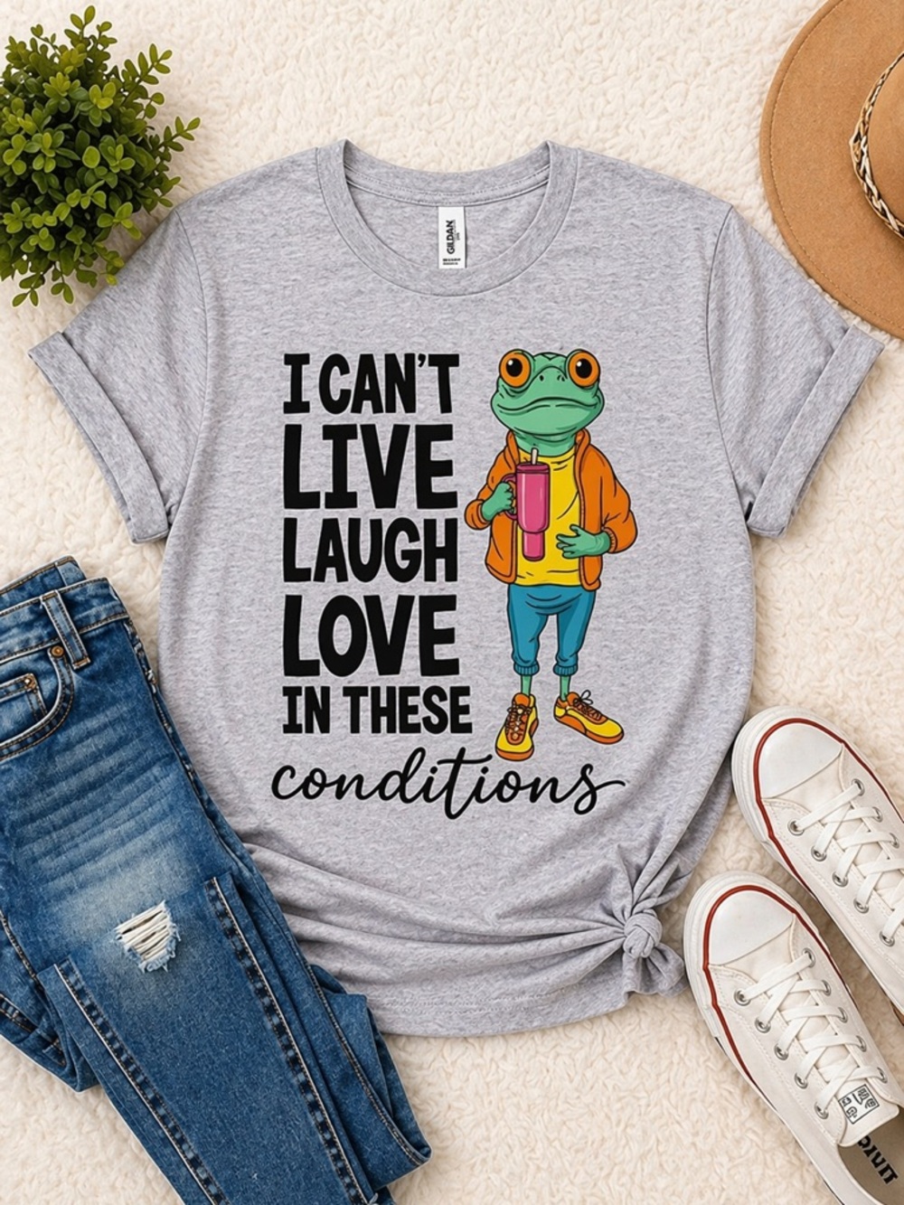 Gray Graphic Tee with Frog Design